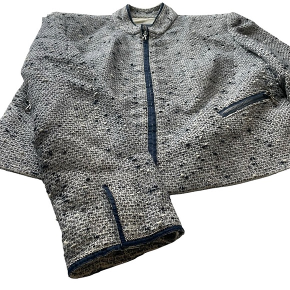 Magaschoni Tweed Blazer Jacket Navy Blue White Size 0 XS Italy Vintage formal - Picture 5 of 8